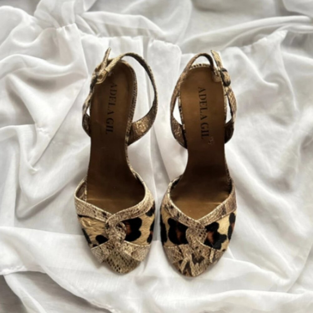 Adela Gil Peep Toe Animal Print Heels